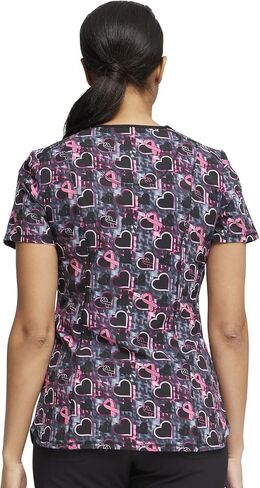 Infinity Women V-Neck Print Top with 2 Pocket Princess Seams Rib-Knit with Logo Metal O-Ring at Right Shoulder CK634 in Saudi Arabia
