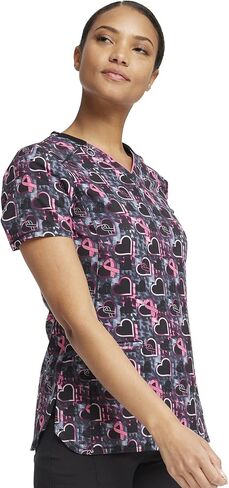 Infinity Women V-Neck Print Top with 2 Pocket Princess Seams Rib-Knit with Logo Metal O-Ring at Right Shoulder CK634 in Saudi Arabia