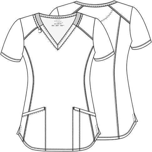 Infinity Women V-Neck Print Top with 2 Pocket Princess Seams Rib-Knit with Logo Metal O-Ring at Right Shoulder CK634 in Saudi Arabia