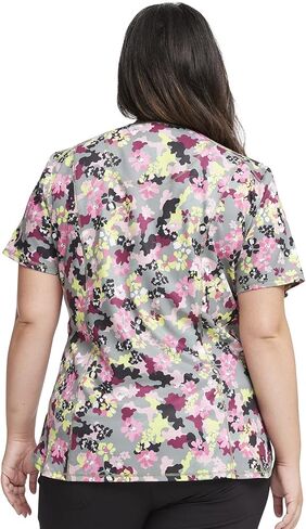 Infinity Women V-Neck Print Top with 2 Pocket Princess Seams Rib-Knit with Logo Metal O-Ring at Right Shoulder CK634 in Saudi Arabia
