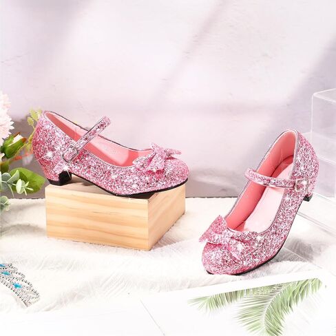 Haysandy Girls Glitter Dress Shoes Low Heel Princess Flats for Kids Toddler Flower Wedding Party Shoes with 2 Pairs Socks in Saudi Arabia