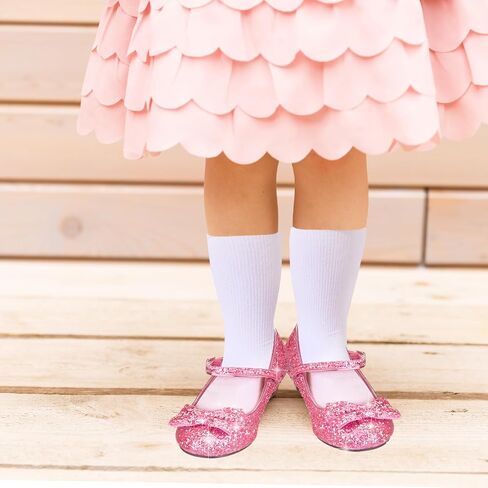 Haysandy Girls Glitter Dress Shoes Low Heel Princess Flats for Kids Toddler Flower Wedding Party Shoes with 2 Pairs Socks in Saudi Arabia