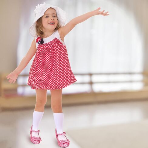 Haysandy Girls Glitter Dress Shoes Low Heel Princess Flats for Kids Toddler Flower Wedding Party Shoes with 2 Pairs Socks in Saudi Arabia