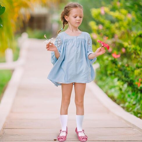 Haysandy Girls Glitter Dress Shoes Low Heel Princess Flats for Kids Toddler Flower Wedding Party Shoes with 2 Pairs Socks in Saudi Arabia