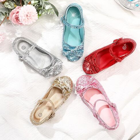 Haysandy Girls Glitter Dress Shoes Low Heel Princess Flats for Kids Toddler Flower Wedding Party Shoes with 2 Pairs Socks in Saudi Arabia