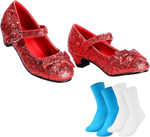 Haysandy Girls Glitter Dress Shoes Low Heel Princess Flats for Kids Toddler Flower Wedding Party Shoes with 2 Pairs Socks in Saudi Arabia