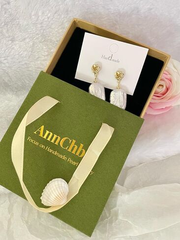 AnnChbpl أقراط اللؤلؤ الباروك للنساء فتاة مثقف المياه العذبة اللؤلؤ مسمار هوب مربع بيان الأقراط 14K مطلية بالذهب قطرة تتدلى مجوهرات الزفاف أقراط الزفاف هدية عيد ميلاد in Saudi Arabia