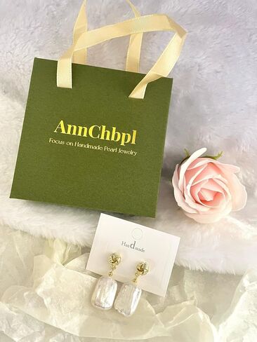 AnnChbpl أقراط اللؤلؤ الباروك للنساء فتاة مثقف المياه العذبة اللؤلؤ مسمار هوب مربع بيان الأقراط 14K مطلية بالذهب قطرة تتدلى مجوهرات الزفاف أقراط الزفاف هدية عيد ميلاد in Saudi Arabia