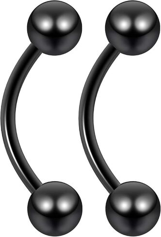 Evonix 2pc 16g Black Surgical Steel Curved Barbell 5mm Ball Eyebrow Belly Bar Lip Tragus Ring Piercing Jewelry in Saudi Arabia