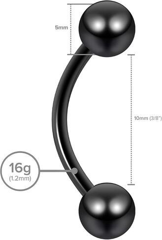 Evonix 2pc 16g Black Surgical Steel Curved Barbell 5mm Ball Eyebrow Belly Bar Lip Tragus Ring Piercing Jewelry in Saudi Arabia
