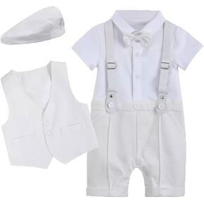 IBTOM CASTLE Baby Boy Outfits Set, Gentleman Jumpsuit & Vest Coat & Berets Hat with Bow Tie Wedding Tuxedo Formal Suit in Kuwait