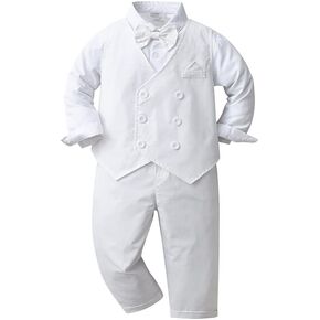 IBTOM CASTLE Baby Boy Outfits Set, Gentleman Jumpsuit & Vest Coat & Berets Hat with Bow Tie Wedding Tuxedo Formal Suit