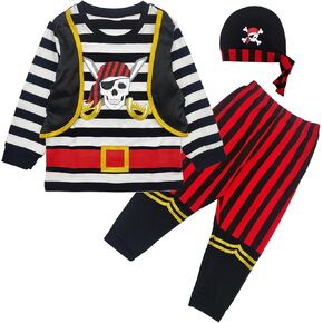 Toddler Kids Baby Boys Halloween Pirate Costumes Outfit with Hat, Children's Buccaneer Captain Clothes with Headpiece in Kuwait