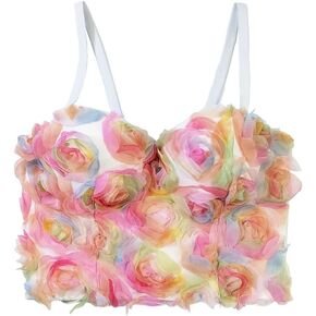 Women's Spaghetti Strap 3D Floral Corset Crop Top Padded Push Up Bustier Tops for Club Party Dance in Kuwait