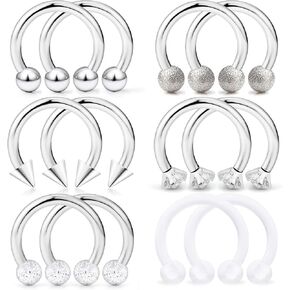 Hoeudjo الحاجز هوب الأنف الدائري 16G الجراحية الصلب حلقات حدوة الحصان الدائرية ثقب المجوهرات مع مكعب زركونيا الغضروف الحلزون القرط الحديد التجنيب للنساء الرجال 12 قطعة 8 مم 10 مم in Kuwait