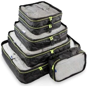 By Aline Set of 5 Packing Cubes for Travel Luggage, Different Sizes with Net for Greater Visibility and Ventilation of the Garment (Black With Fuchsia) in Saudi Arabia