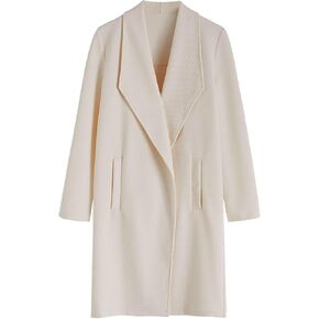 CHICWISH Women's Black/Brown/Oatmeal/Ivory Lapel Open Front Quilted Wide lapel Cotton-Blend Coat in Kuwait
