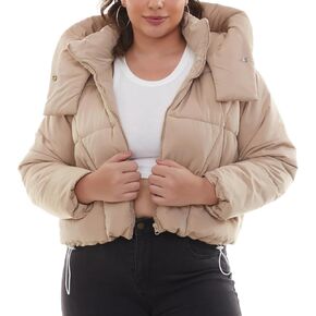 Women's Winter Fashion Cropped Bubble Jackets Stand Collar Hoodie Puffer Jacket Raglan Sleeve Quilted Coats in Kuwait