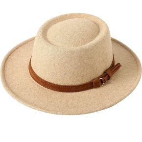 قبعة لانزوم النسائية الرجعية من اللباد بنما مع إبزيم حزام من الصوف قبعة فيدورا بحافة واسعة in Kuwait