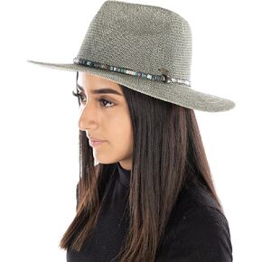 Funky Junque Women’s Fedora Knit Woven Leather Tassel Fall Wide Brim Panama Hat