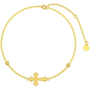 FENCCI 14K خلخال من الذهب الحقيقي للنساء، سوار خلخال من الذهب الأصفر للنساء، مجوهرات الشاطئ الدينية للقدم، هدايا عيد الميلاد لزوجتها الأم، 8 "-10" in Kuwait