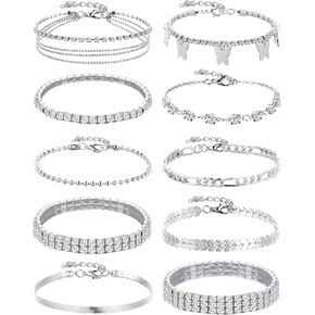 Jadive 10 Pcs Ankle Bracelets for Women Adjustable Beaded Boho Beach Anklet Chain Bracelet Jewelry Anklet Set for Teens Girls, 10 Styles in Saudi Arabia