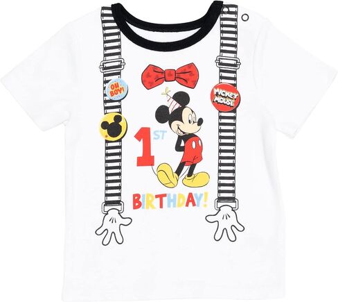 Disney Mickey Mouse 1st Birthday Baby Cosplay Graphic T-Shirt Diaper Cover and Hat 3 Piece Outfit Set in Saudi Arabia