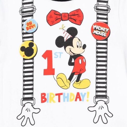 Disney Mickey Mouse 1st Birthday Baby Cosplay Graphic T-Shirt Diaper Cover and Hat 3 Piece Outfit Set in Saudi Arabia