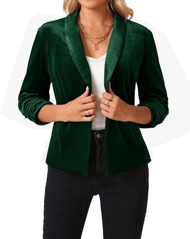 MINTLIMIT Women's 3/4 Sleeve Blazers Shawl Lapel Vintage Office Open Front Velvet Blazer (Dark Green,Size M) in Saudi Arabia