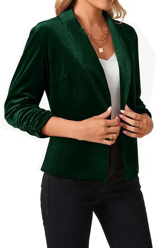 MINTLIMIT Women's 3/4 Sleeve Blazers Shawl Lapel Vintage Office Open Front Velvet Blazer (Dark Green,Size M) in Saudi Arabia