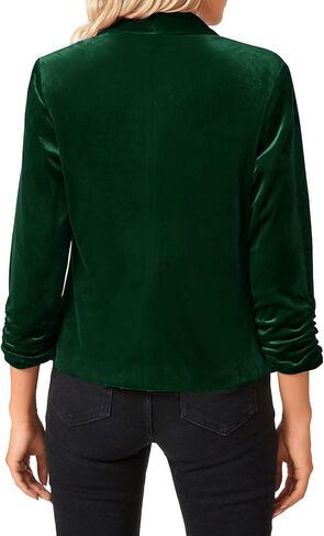 MINTLIMIT Women's 3/4 Sleeve Blazers Shawl Lapel Vintage Office Open Front Velvet Blazer (Dark Green,Size M) in Saudi Arabia
