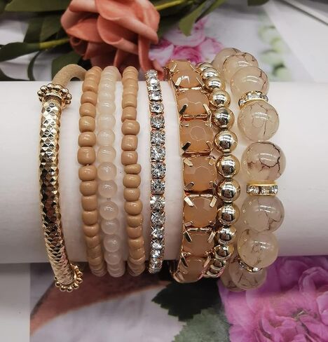 FINZOR 48Pcs Bohemian Stackable Bead Bracelets for Women Multicolor Stretch Beaded Bracelets Layered Bead Adjustable Bracelet Black Turquoise Stretch Bracelets in Kuwait