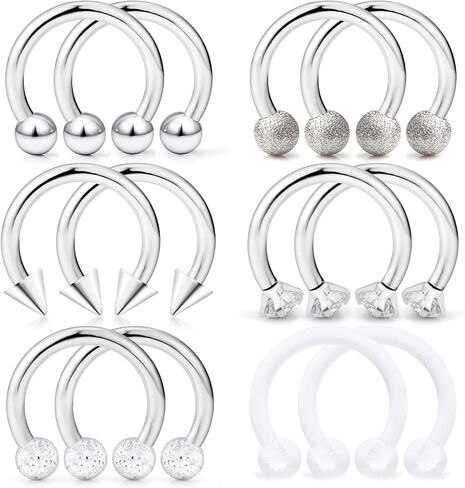 Hoeudjo الحاجز هوب الأنف الدائري 16G الجراحية الصلب حلقات حدوة الحصان الدائرية ثقب المجوهرات مع مكعب زركونيا الغضروف الحلزون القرط الحديد التجنيب للنساء الرجال 12 قطعة 8 مم 10 مم in Kuwait
