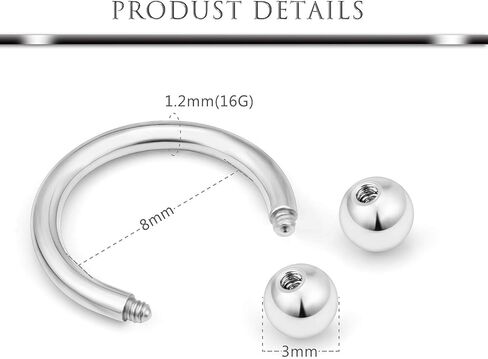 Hoeudjo الحاجز هوب الأنف الدائري 16G الجراحية الصلب حلقات حدوة الحصان الدائرية ثقب المجوهرات مع مكعب زركونيا الغضروف الحلزون القرط الحديد التجنيب للنساء الرجال 12 قطعة 8 مم 10 مم in Kuwait