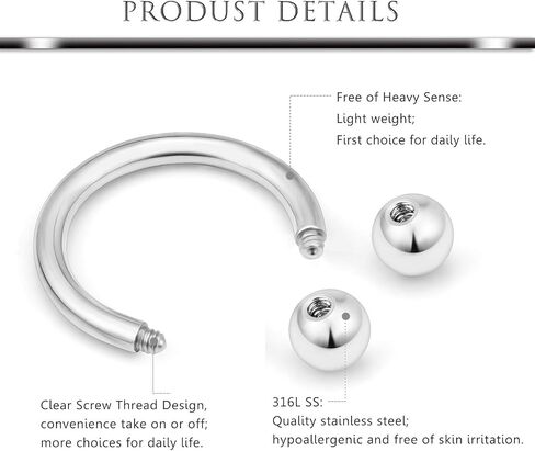 Hoeudjo الحاجز هوب الأنف الدائري 16G الجراحية الصلب حلقات حدوة الحصان الدائرية ثقب المجوهرات مع مكعب زركونيا الغضروف الحلزون القرط الحديد التجنيب للنساء الرجال 12 قطعة 8 مم 10 مم in Kuwait