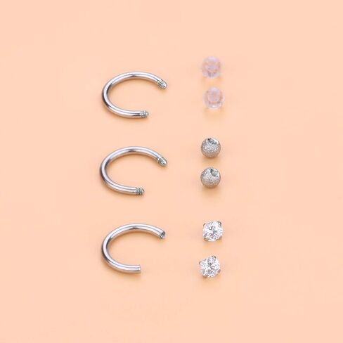 Hoeudjo الحاجز هوب الأنف الدائري 16G الجراحية الصلب حلقات حدوة الحصان الدائرية ثقب المجوهرات مع مكعب زركونيا الغضروف الحلزون القرط الحديد التجنيب للنساء الرجال 12 قطعة 8 مم 10 مم in Kuwait