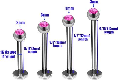 4 قطعة الفولاذ الجراحية 16 جرام 8 مللي متر 10 مللي متر 12 مللي متر 14 مللي متر Labret ترصيع ثقب المجوهرات مونرو الزنمة ميدوسا 3 مللي متر كريستال الكرة المزيد من الخيارات in Kuwait