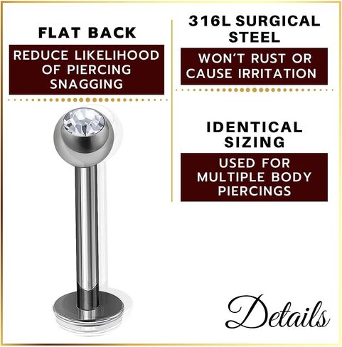 4 قطعة الفولاذ الجراحية 16 جرام 8 مللي متر 10 مللي متر 12 مللي متر 14 مللي متر Labret ترصيع ثقب المجوهرات مونرو الزنمة ميدوسا 3 مللي متر كريستال الكرة المزيد من الخيارات in Kuwait
