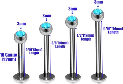 4 قطعة الفولاذ الجراحية 16 جرام 8 مللي متر 10 مللي متر 12 مللي متر 14 مللي متر Labret ترصيع ثقب المجوهرات مونرو الزنمة ميدوسا 3 مللي متر كريستال الكرة المزيد من الخيارات in Kuwait
