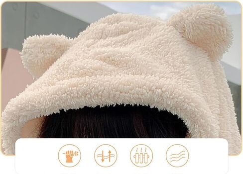 3 in 1 Womens Cute Winter Thick Warm Long Hooded Scarf with Mittens Soft Plush Hood Hat Scarf Animal Hat Scarf Mitten White in Saudi Arabia