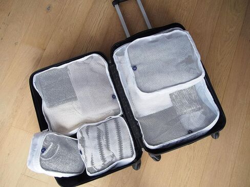 By Aline Set of 5 Packing Cubes for Travel Luggage, Different Sizes with Net for Greater Visibility and Ventilation of the Garment (Black With Fuchsia) in Saudi Arabia