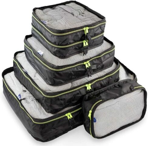 By Aline Set of 5 Packing Cubes for Travel Luggage, Different Sizes with Net for Greater Visibility and Ventilation of the Garment (Black With Fuchsia) in Saudi Arabia