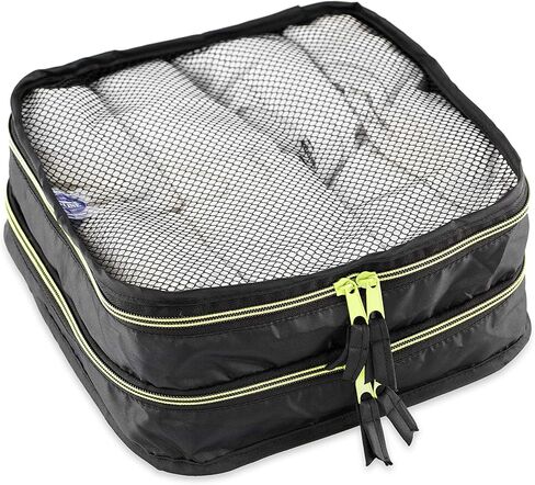 By Aline Set of 5 Packing Cubes for Travel Luggage, Different Sizes with Net for Greater Visibility and Ventilation of the Garment (Black With Fuchsia) in Saudi Arabia
