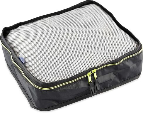 By Aline Set of 5 Packing Cubes for Travel Luggage, Different Sizes with Net for Greater Visibility and Ventilation of the Garment (Black With Fuchsia) in Saudi Arabia