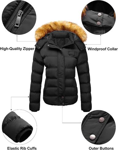 Szory Women's Down Thicken Winter Coat Quilted Warm Puffer Jacket with Removable Fur Hood in Kuwait