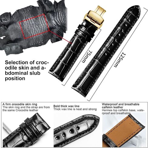 Real Alligator Leather Replacement Watch Strap Deployment Buckle for Men's Watch Band and Women's Watch Band 18mm 19mm 20mm 21mm 22mm 23mm 24mm in Saudi Arabia