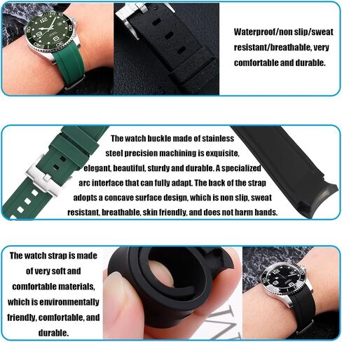 Rubber 20MM Watch Bands Compatible Fit for Rolex GMT Submariner Ghost Daytona Yachtmaster Deployment Buckle Silicone Replacement Strap Wirstband for Men and Women Waterproof Bracelet Watch accessories in Saudi Arabia