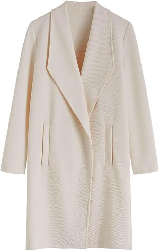 CHICWISH Women's Black/Brown/Oatmeal/Ivory Lapel Open Front Quilted Wide lapel Cotton-Blend Coat in Saudi Arabia