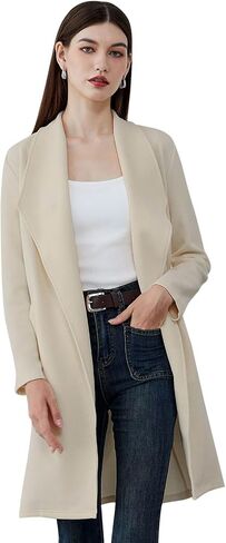 CHICWISH Women's Black/Brown/Oatmeal/Ivory Lapel Open Front Quilted Wide lapel Cotton-Blend Coat in Saudi Arabia