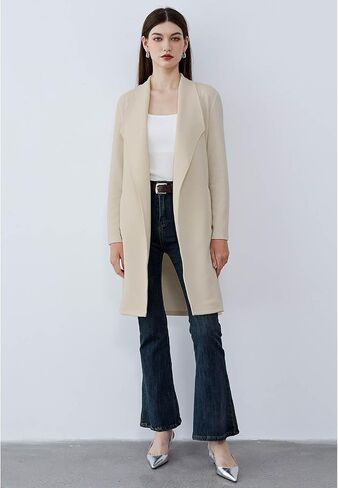 CHICWISH Women's Black/Brown/Oatmeal/Ivory Lapel Open Front Quilted Wide lapel Cotton-Blend Coat in Saudi Arabia